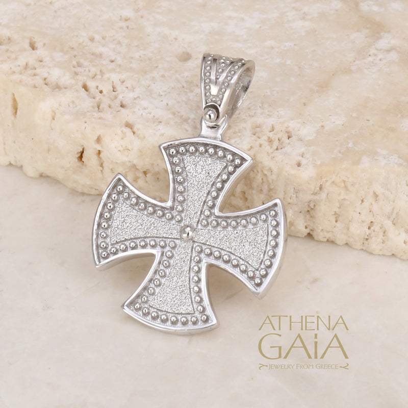 Beaded Maltese Cross - 14k Gold - Greek Cross