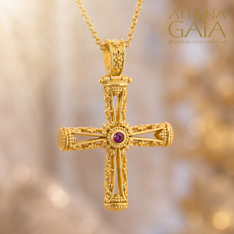Columns Filigree Orthodox Cross (Medium) - 18k Gold - Byzantine Cross