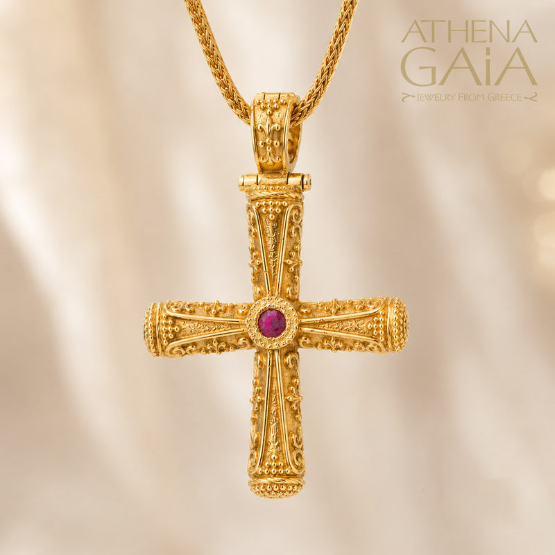 Columns Solid Orthodox Cross (Large) - 18k Gold - Byzantine Cross