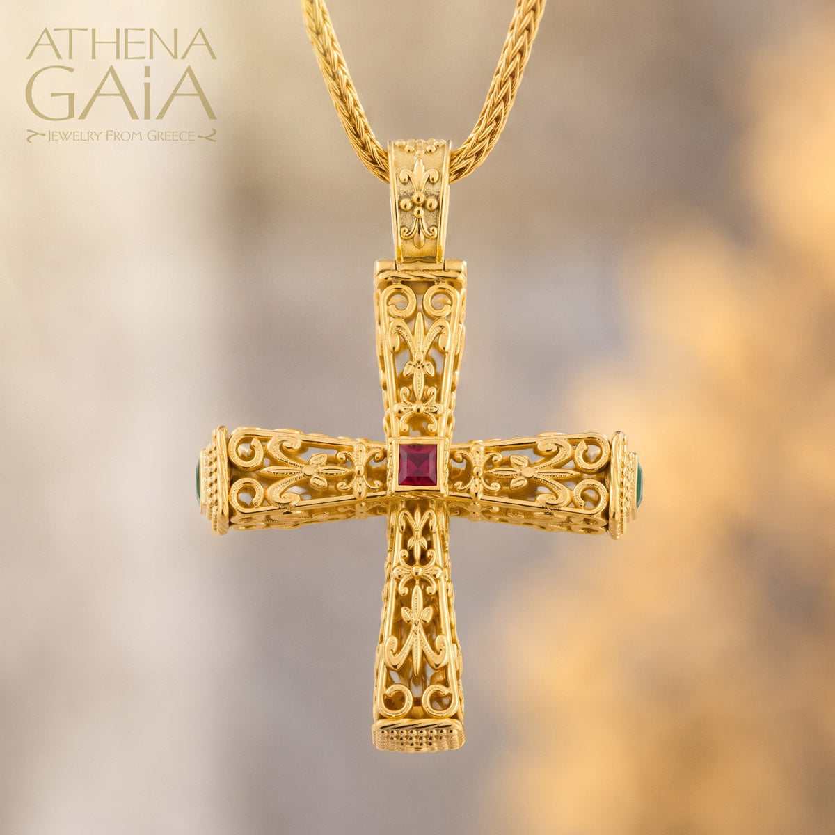 Pillars Orthodox Cross (Large) - 18k Gold - Byzantine Cross