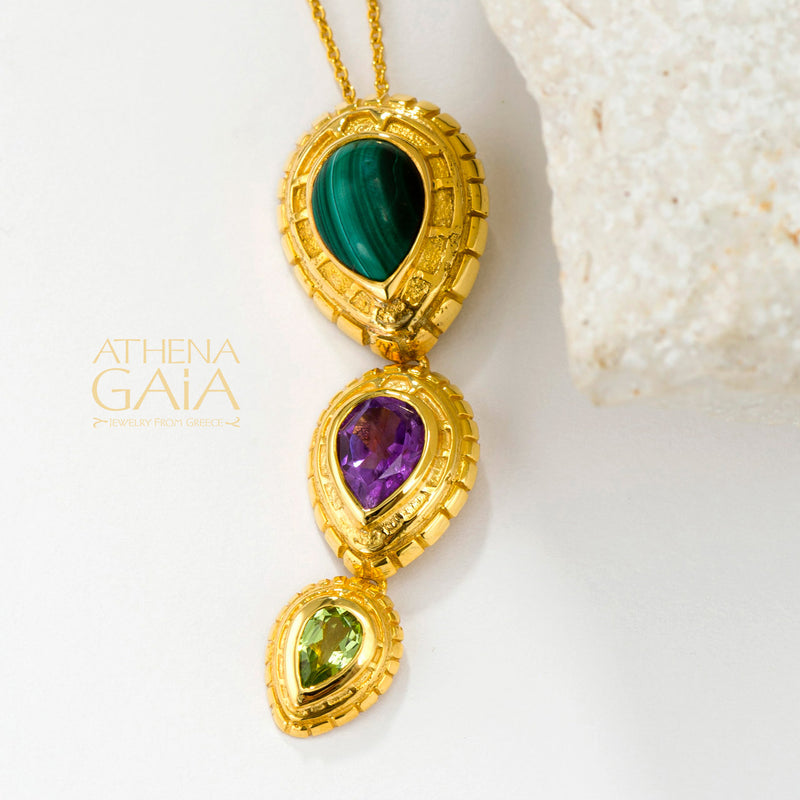 Cosmos Triple Stone Necklace - 18k Gold Necklace