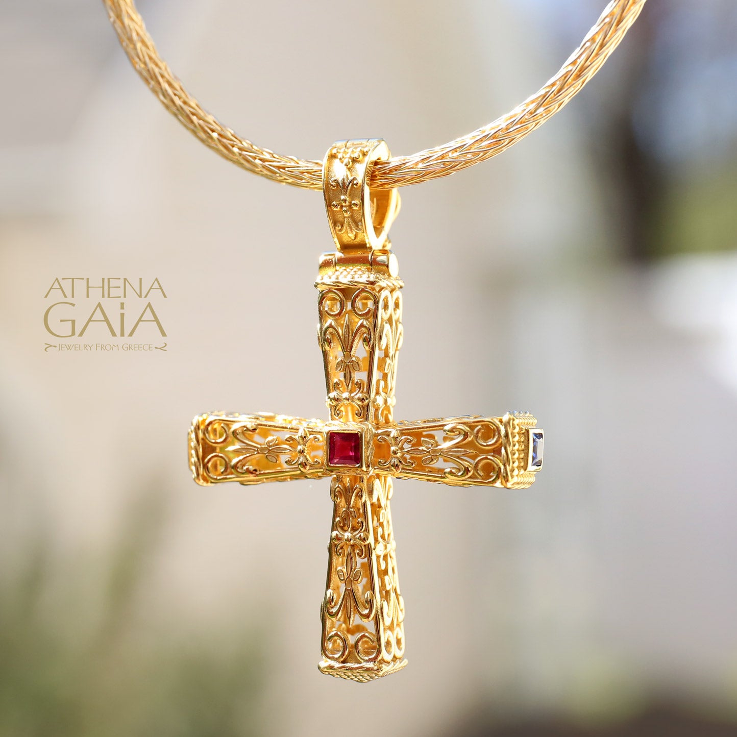 Pillars Orthodox Cross (Large) - 18k Gold - Byzantine Cross