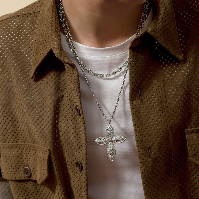 Mediterranean Floral Cross - Sterling Silver - Orthodox Cross Necklace