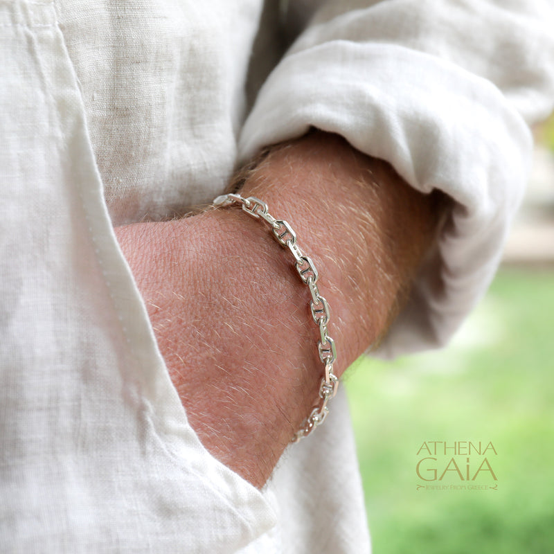 Theta Forzatina (Anchor) Chain Bracelet - Sterling Silver - 6mm Chain Bracelet