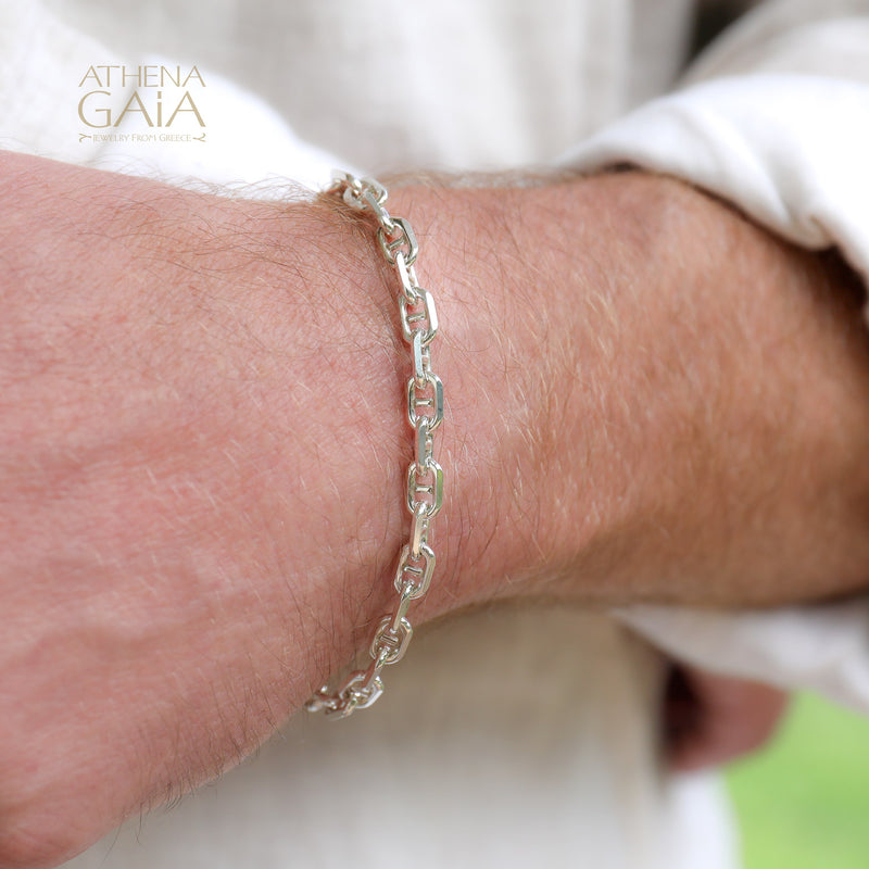 Theta Forzatina (Anchor) Chain Bracelet - Sterling Silver - 6mm Chain Bracelet
