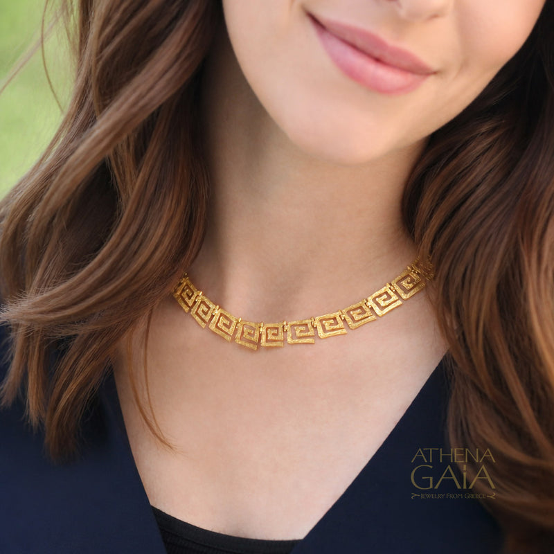 Greek Key Meander Full Necklace - Sterling Silver Necklace
