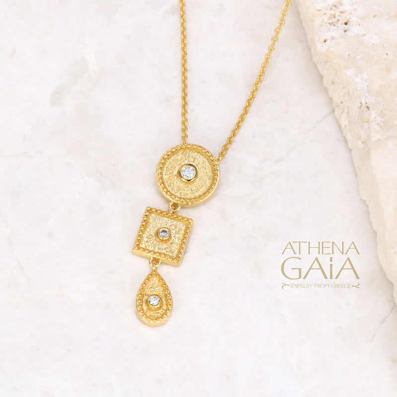 Geometric Circle Square Drop Necklace - 18k Gold Necklace
