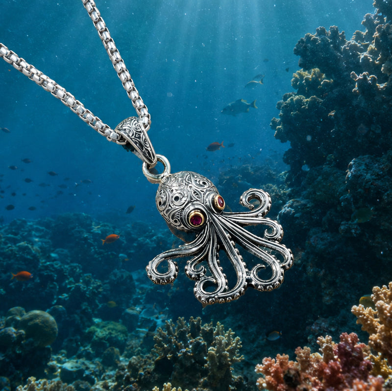 Thalassa Octopus Pendant  - 18k Gold & Sterling Silver Pendant