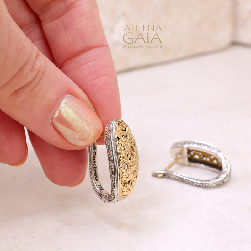 Meadow Shadows Omega Half Earrings - 18k Gold & Sterling Silver - Hoop Earrings