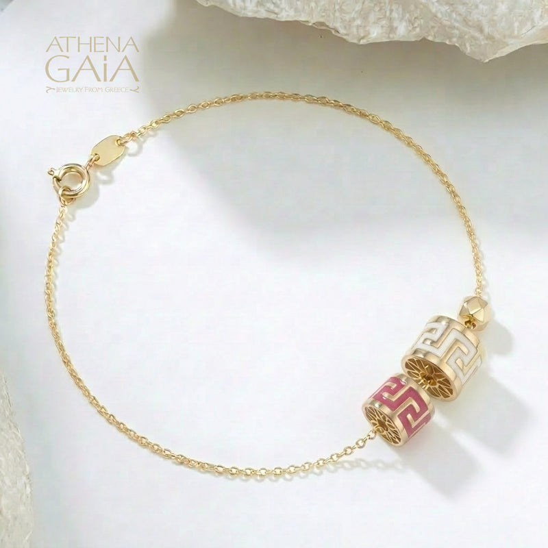Eternal Rolling Double Drum Mother and Child Greek Key Bracelet - 18k Gold Bracelet