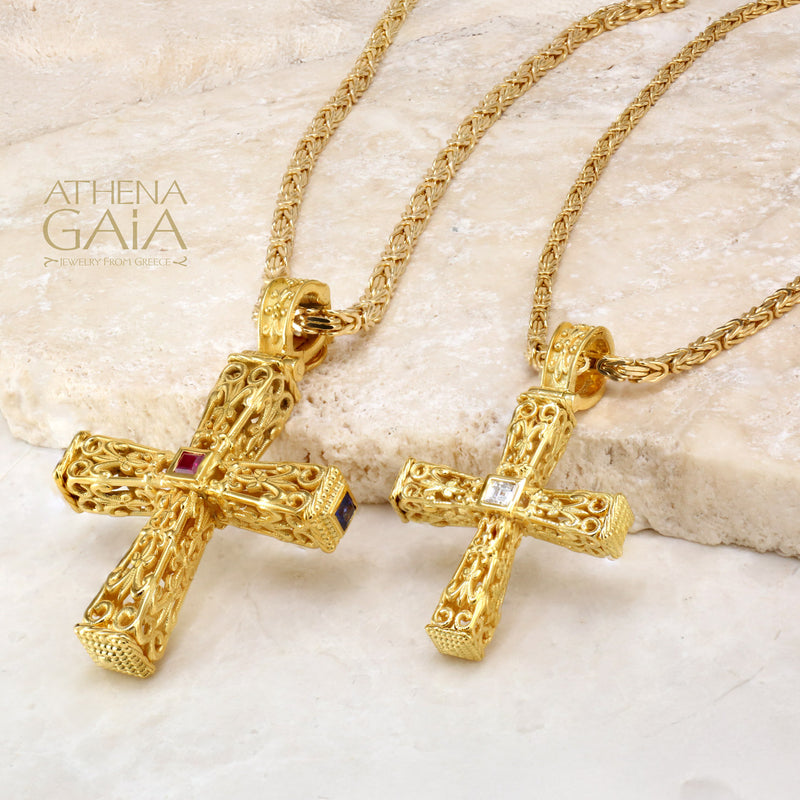 Pillars Orthodox Cross (Small) - 18k Gold - Byzantine Cross