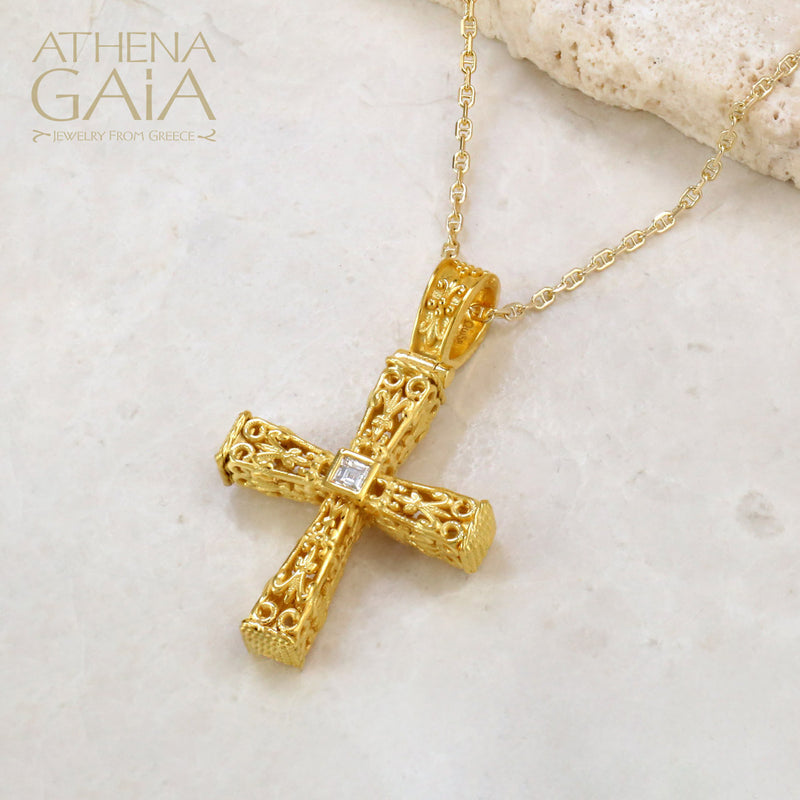 Pillars Orthodox Cross (Small) - 18k Gold - Byzantine Cross