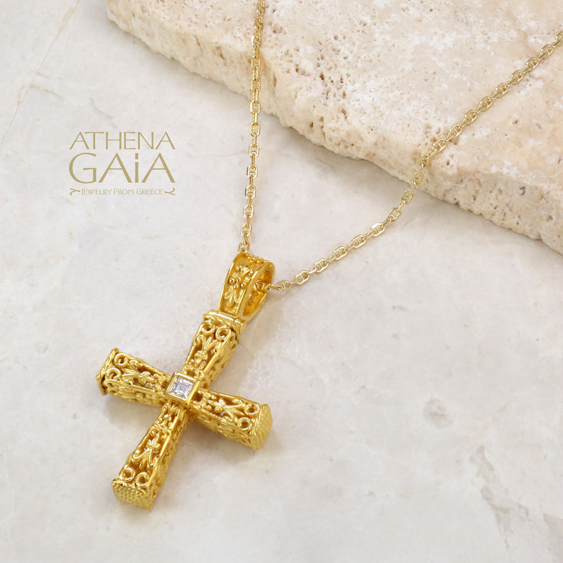 Pillars Orthodox Cross (Small) - 18k Gold - Byzantine Cross
