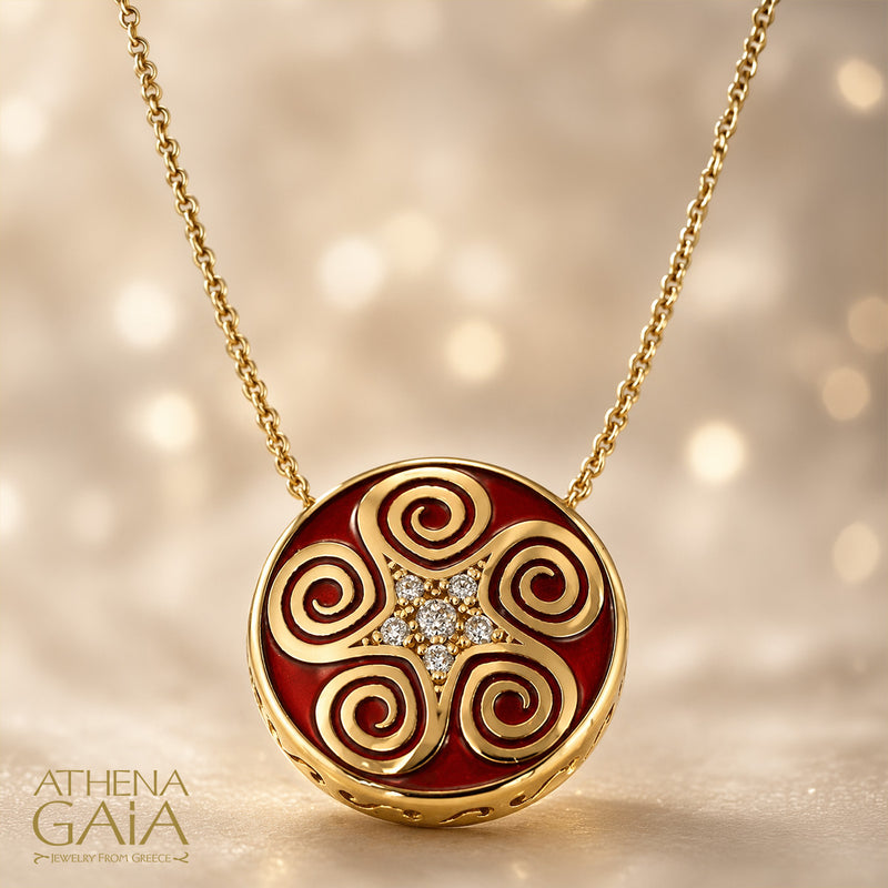 Eternal Sun Spirals Enamel Pendant Necklace - 18k Gold Necklace