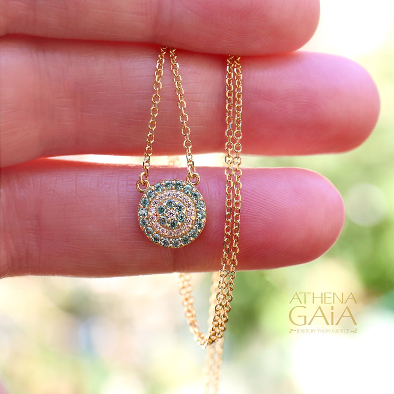 Paraiba Evil Eye Necklace - 14k Gold Necklace