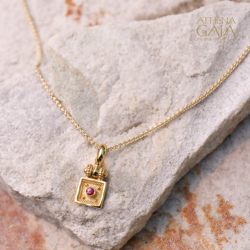 Byzantine Embroidery Hinged Square Pendant - 18k Gold Pendant