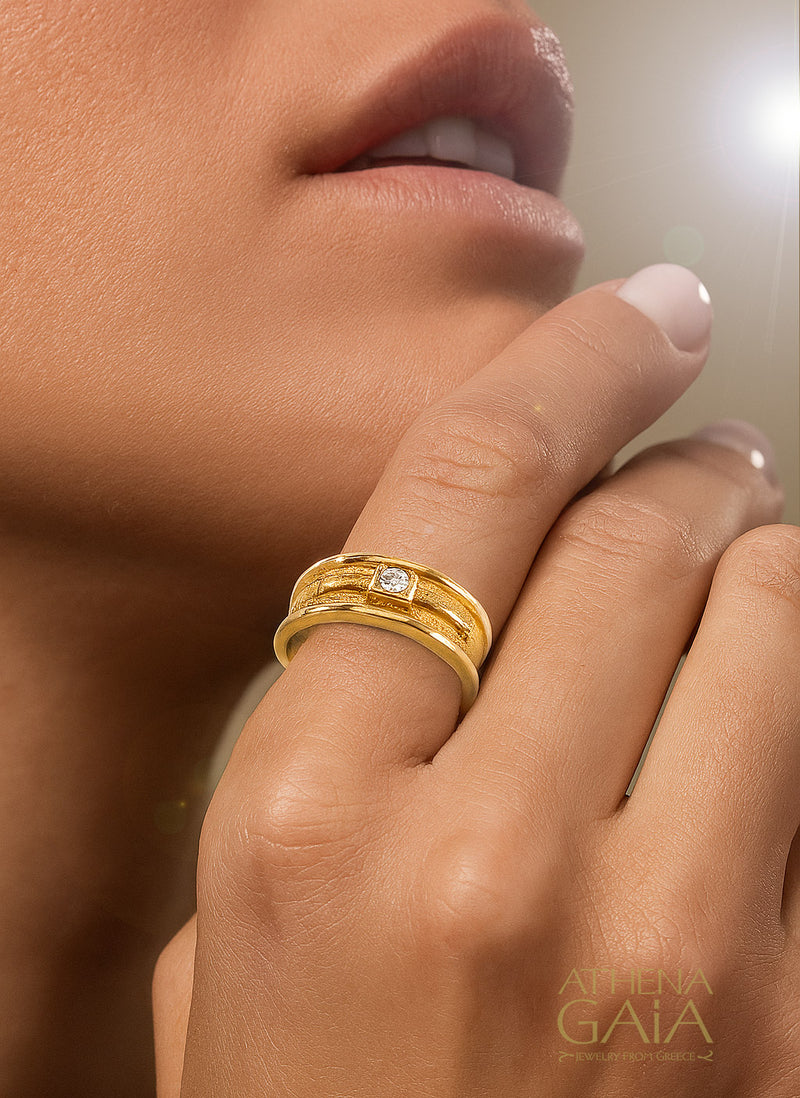 Shadow and Light Deco Ring - 18k Gold Ring - Stackable Ring