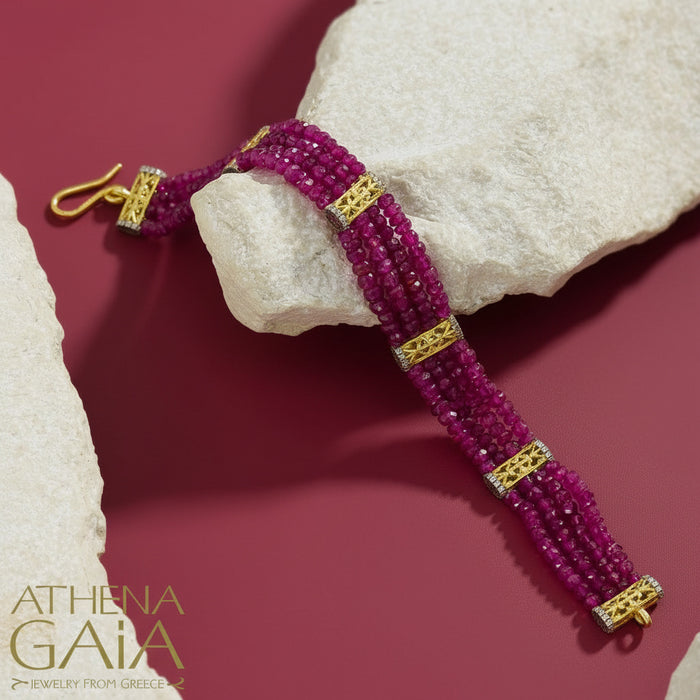 Byzantine Quad River Ruby Bracelet - 18k Gold Bracelet