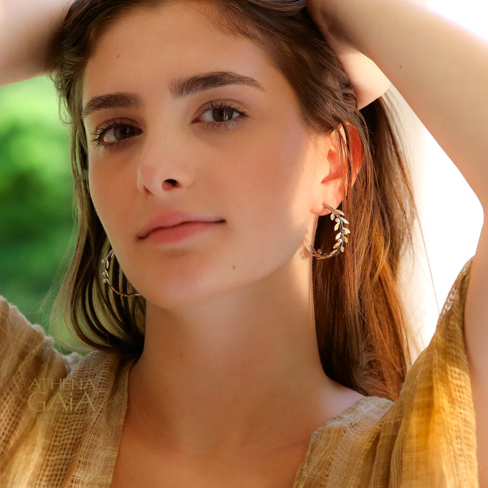 Pearl Olive Hoop Earrings - Gold Plating and Sterling Silver Earrings