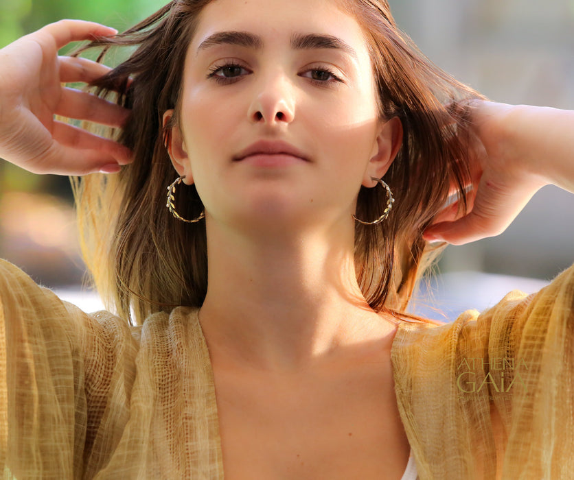 Pearl Olive Hoop Earrings - Gold Plating and Sterling Silver Earrings