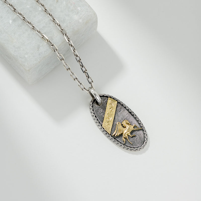 Tablet Pegasus Pendant - 18k Gold & Sterling Silver - Talisman