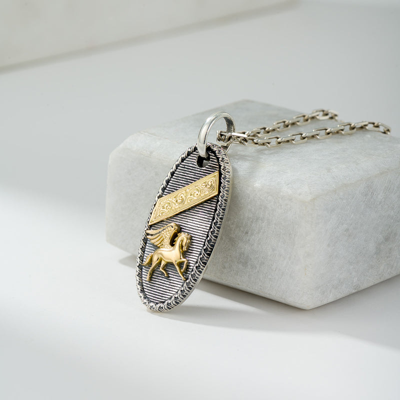 Tablet Pegasus Pendant - 18k Gold & Sterling Silver - Talisman