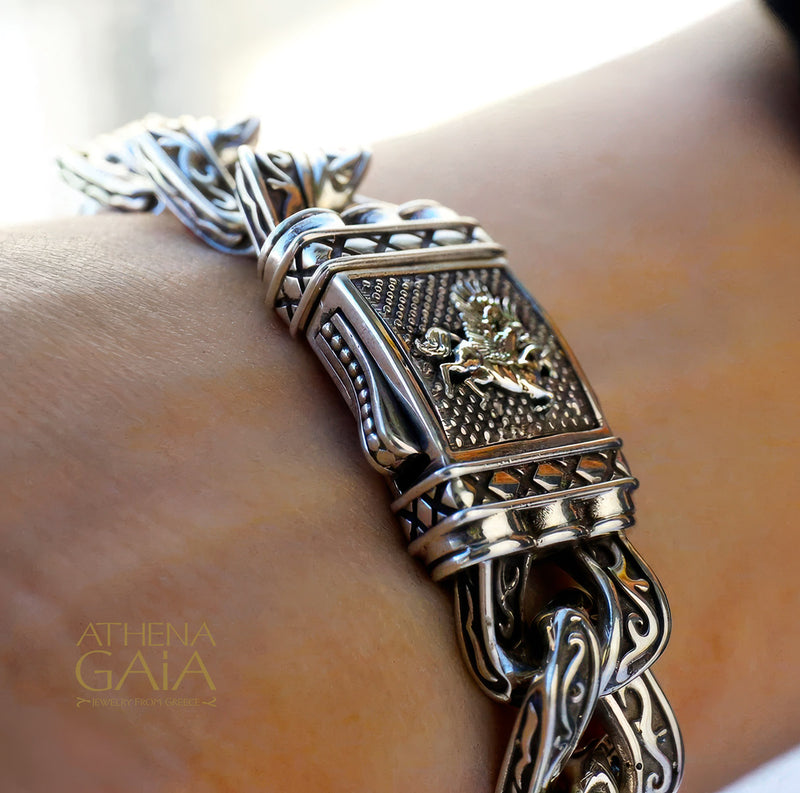 Byzantine Clasp Curb Bracelet - Sterling Silver Bracelet - Link Bracelet