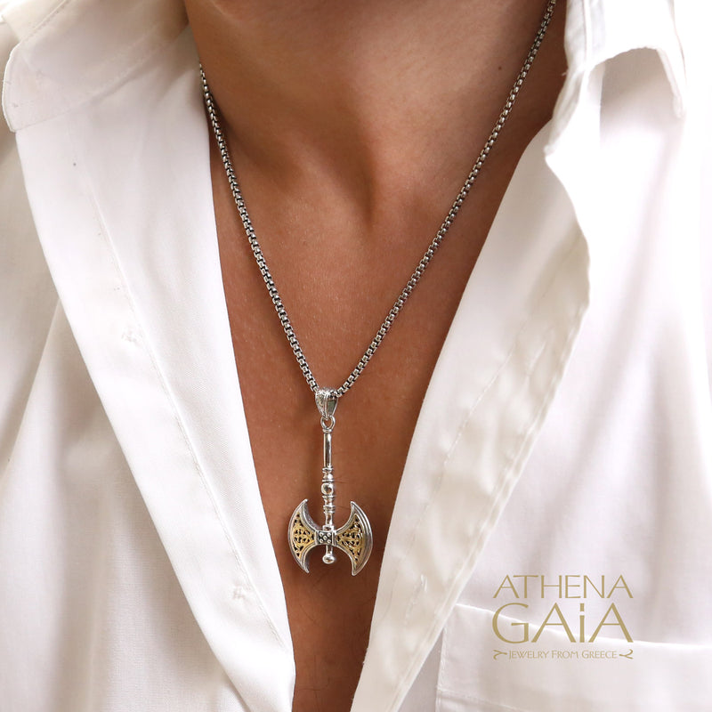Minoan Double Axe Pendant - 18k Gold & Sterling Silver Pendant