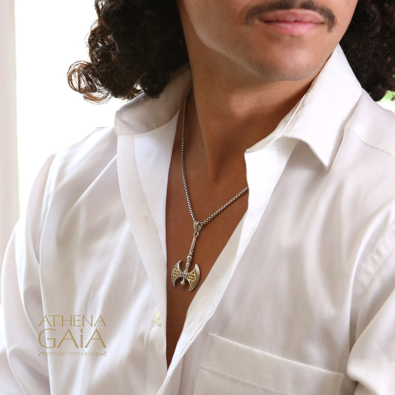 Minoan Double Axe Pendant - 18k Gold & Sterling Silver Pendant