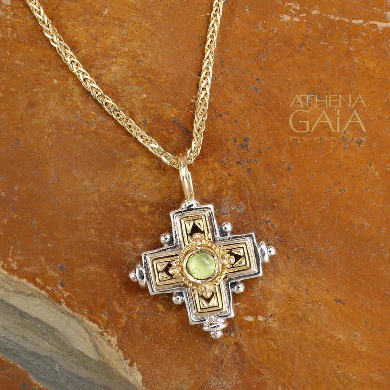 Rustic Stone Cross (Small) - 18k Gold & Sterling Silver - Greek Cross Necklace