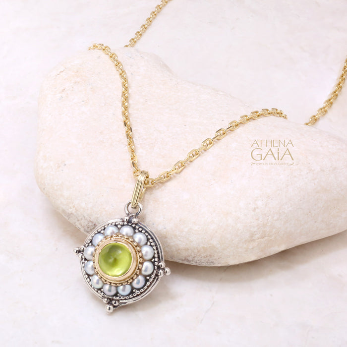 Pearl Fountain Circle Pendant - 18k Gold & Sterling Silver Pendant