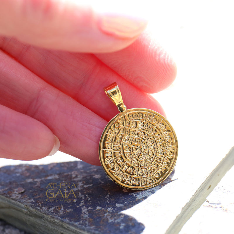 Phaistos Disc Pendant (Large) - 14k Gold Pendant