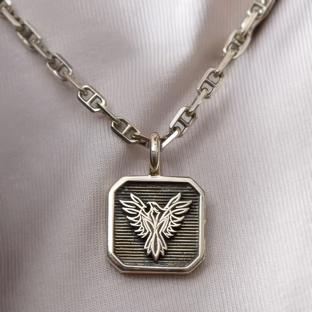 Phoenix Talisman Square Pendant - Sterling Silver