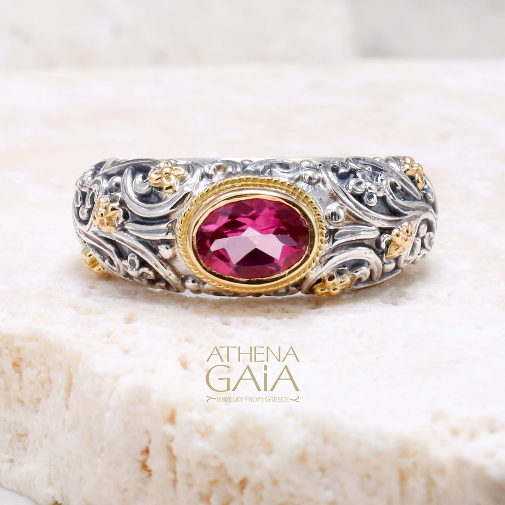 Meadow Breeze Large Stone Band Ring - 18k Gold & Sterling Silver Ring - Stackable Ring (In-Stock)