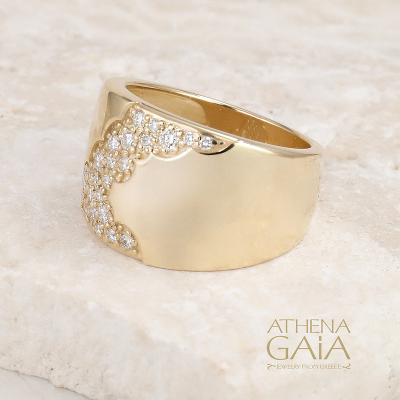 Size 6.5 Pria Wide Diamond Band Ring - 14k Yellow Gold - Cocktail Ring (In-Stock)