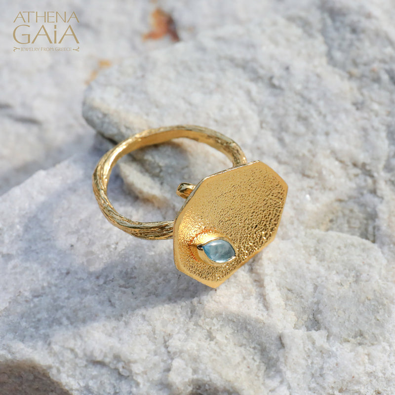 Desert Oasis Ring - Gold Plated Sterling Silver - Topaz Ring