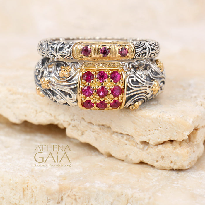 Meadow Breeze Stone Field Band Ring - 18k Gold & Sterling Silver Ring - Stackable Ring