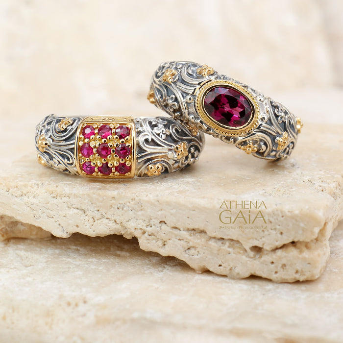 Meadow Breeze Large Stone Band Ring - 18k Gold & Sterling Silver Ring - Stackable Ring