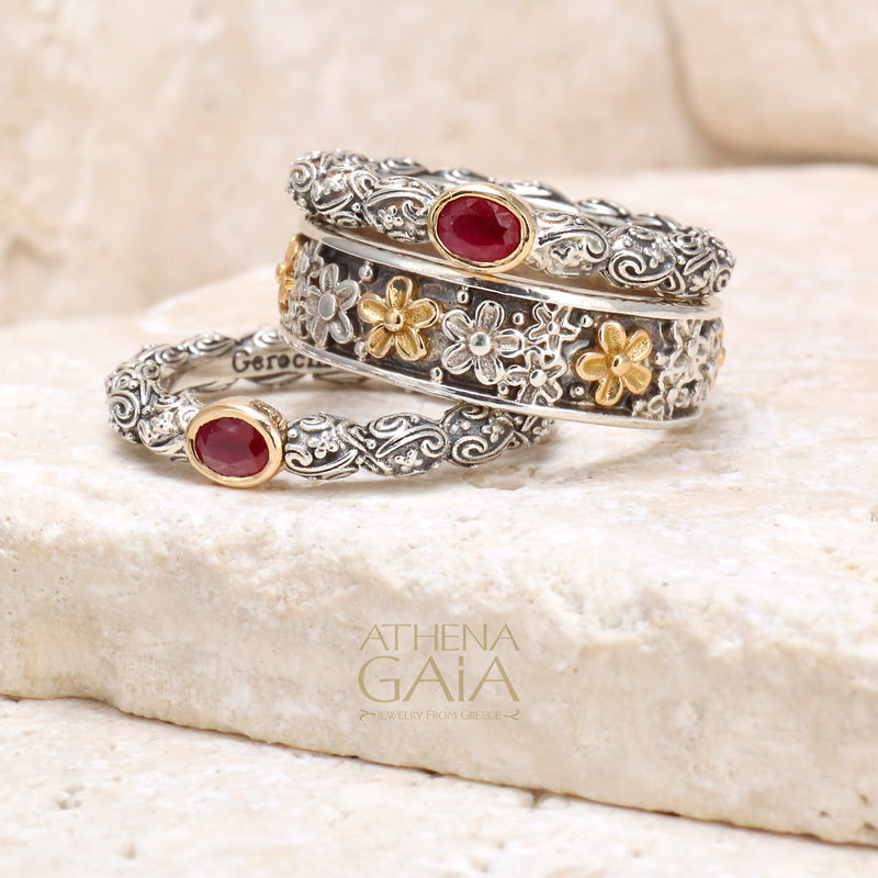 Meadow Breeze Single Oval Stone Ring - 18k Gold & Sterling Silver Ring - Stackable Ring