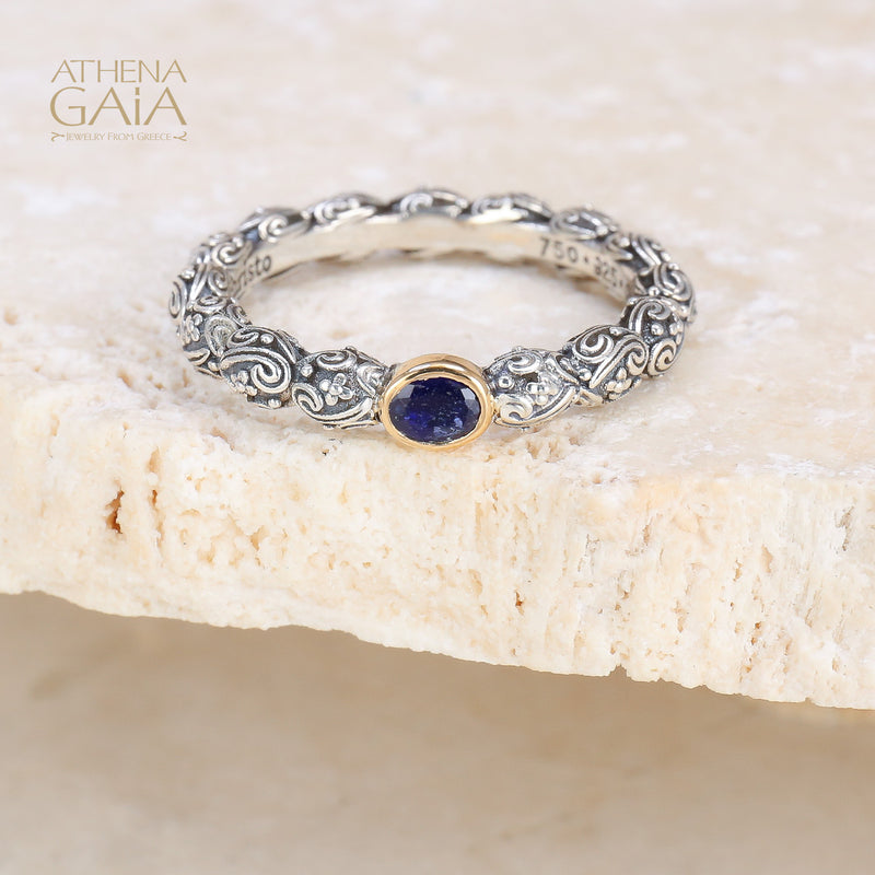 Meadow Breeze Single Oval Stone Ring - 18k Gold & Sterling Silver Ring - Stackable Ring