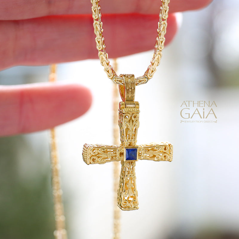 Pillars Orthodox Cross (Medium) - 18k Gold - Byzantine Cross