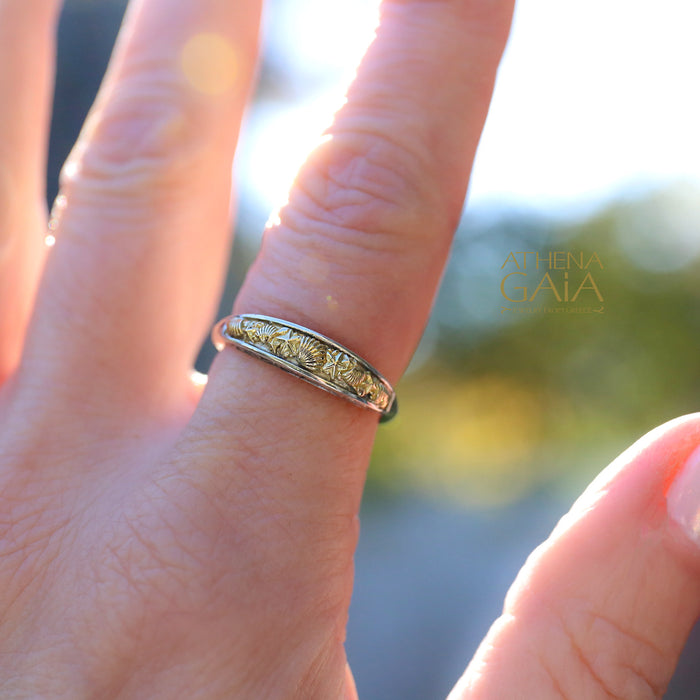 Seashells Band Ring - 18k Gold & Sterling Silver Ring - Stackable Ring