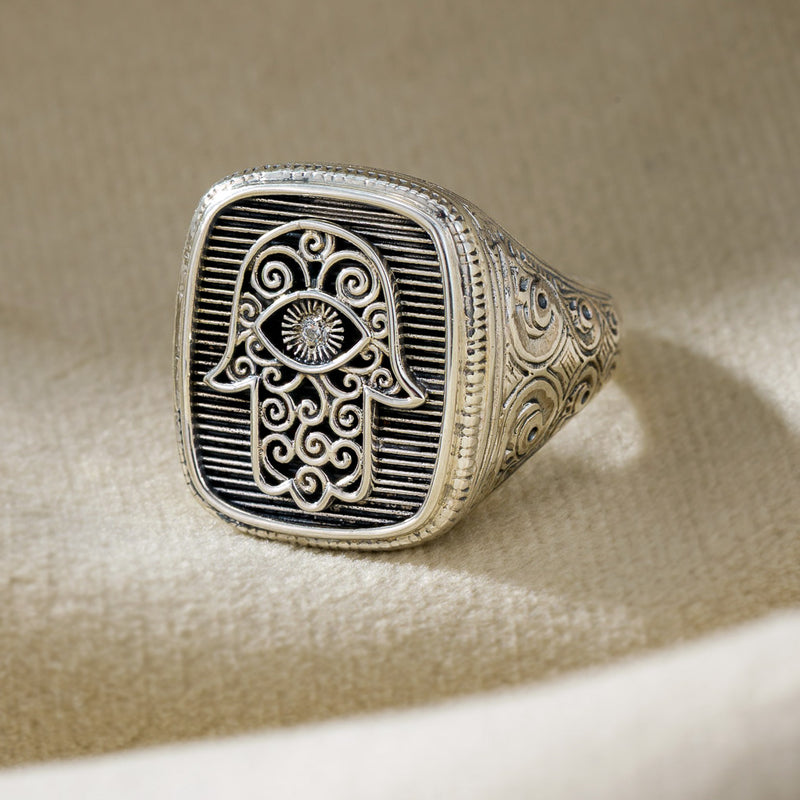Hamsa Talisman Ring - Sterling Silver Ring - Signet Ring