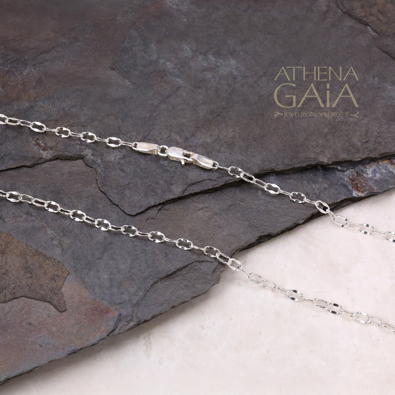 Sterling Silver Fancy Anchor Chain - Decorative Link Chain - Greek Handcrafted