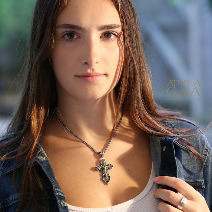 Golden Light Latin Cross - 18k Gold & Sterling Silver - Orthodox Cross Necklace