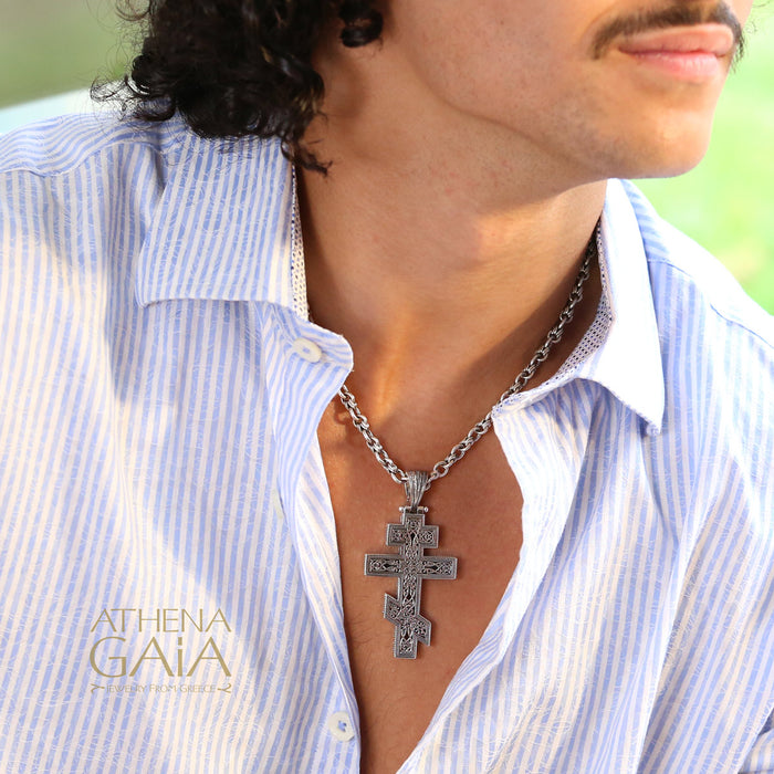 Russian Orthodox Cross (Large) Sterling Silver Cross Necklace