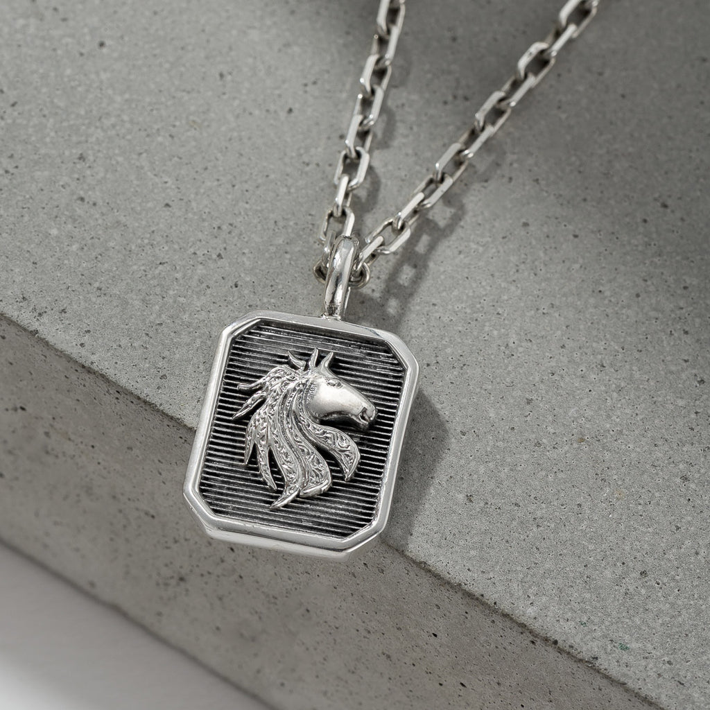 Horse Square Pendant - Sterling Silver - Talisman