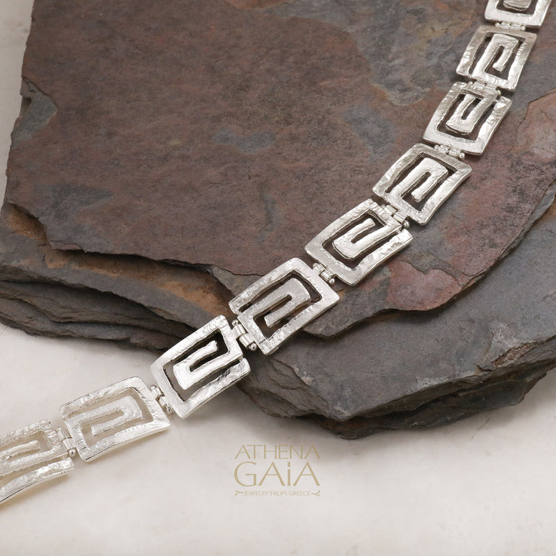 Greek Key Bracelet - Sterling Silver - Link Bracelet