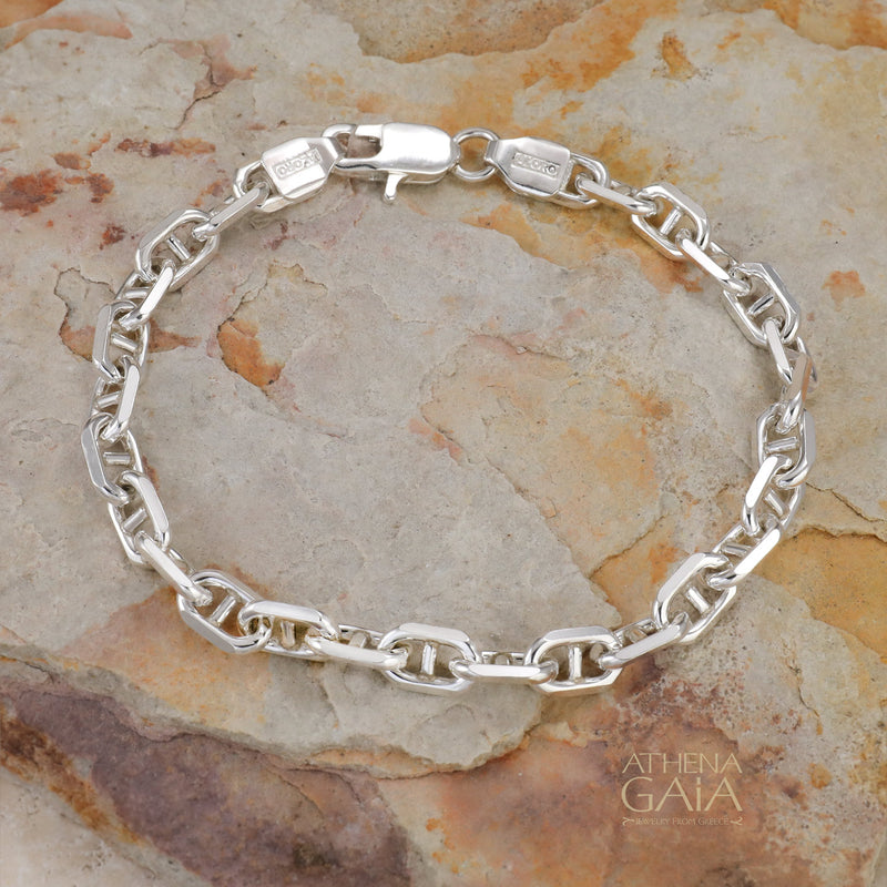 Theta Forzatina (Anchor) Chain Bracelet - Sterling Silver - 6mm Chain Bracelet