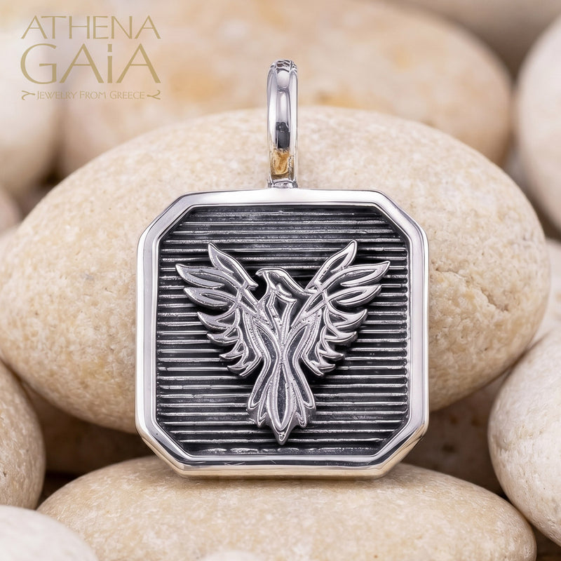Phoenix Talisman Square Pendant - Sterling Silver